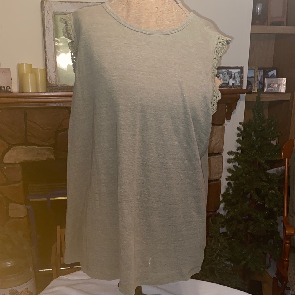 Time and Tru Women's Sage Green Tank Top with Lace Trim